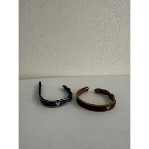 Disney Mickey‎ Mouse Leather Treaty Bracelets Set of 2 Black Brown Gold Silver L